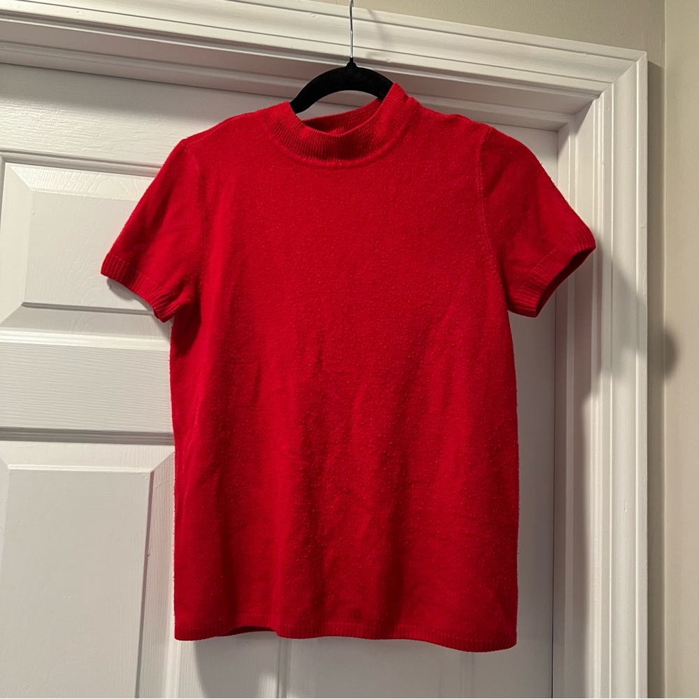 Kim Rogers Collection Small Red Cashmalon Short Sleeve Sweater